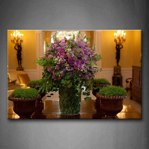 Brown Purple Flowers In Vase On Table   Wall Art Painting Pictures Print On Canvas Art The Picture For Home Modern Decoration 