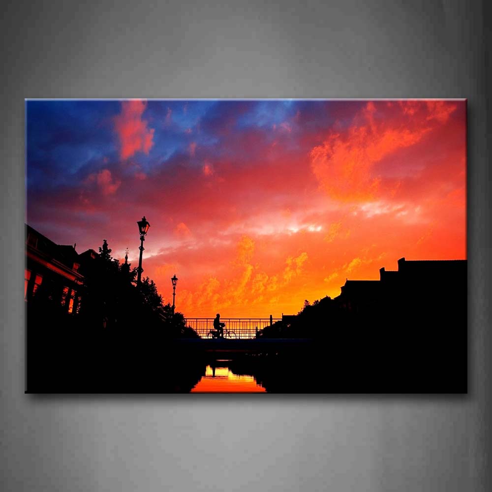 Man Ride Bike At Sunset  Wall Art Painting The Picture Print On Canvas City Pictures For Home Decor Decoration Gift 