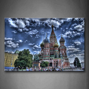 Blue Cathedral With People  Wall Art Painting Pictures Print On Canvas Religion The Picture For Home Modern Decoration 