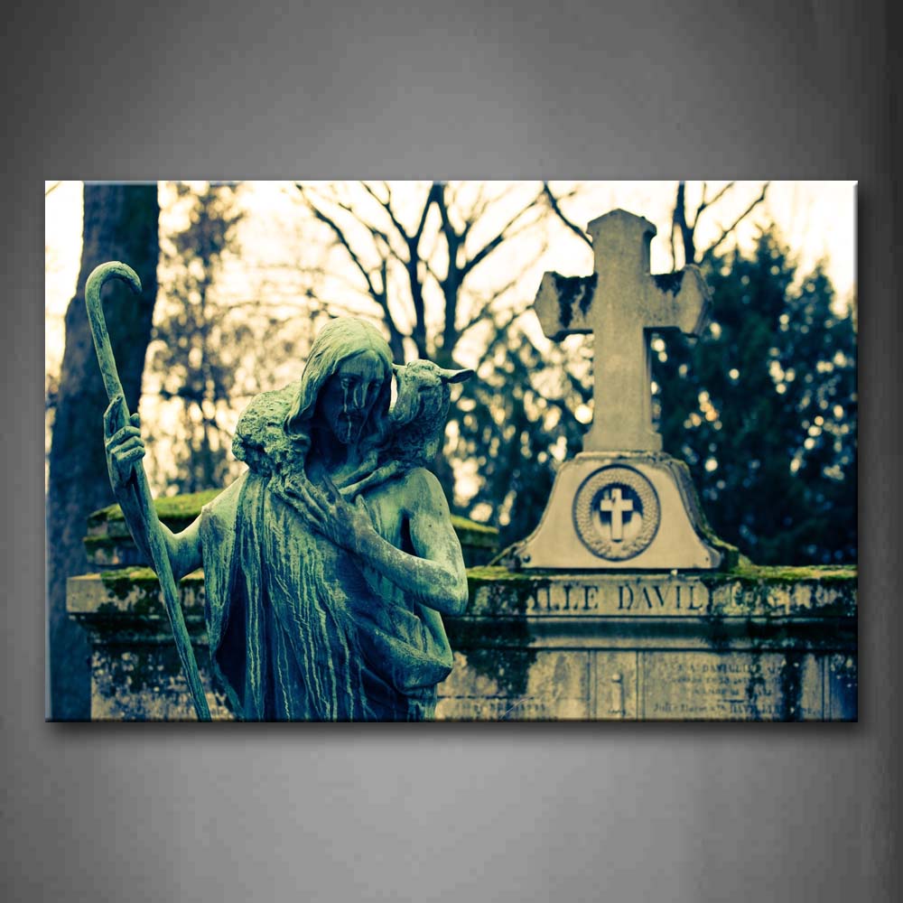 Christian Statue And Cross Wall Art Painting The Picture Print On Canvas Religion Pictures For Home Decor Decoration Gift 