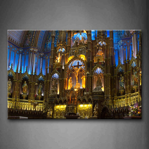 Notre Dame Basilica In Montreal With Statues  Wall Art Painting The Picture Print On Canvas Religion Pictures For Home Decor Decoration Gift 