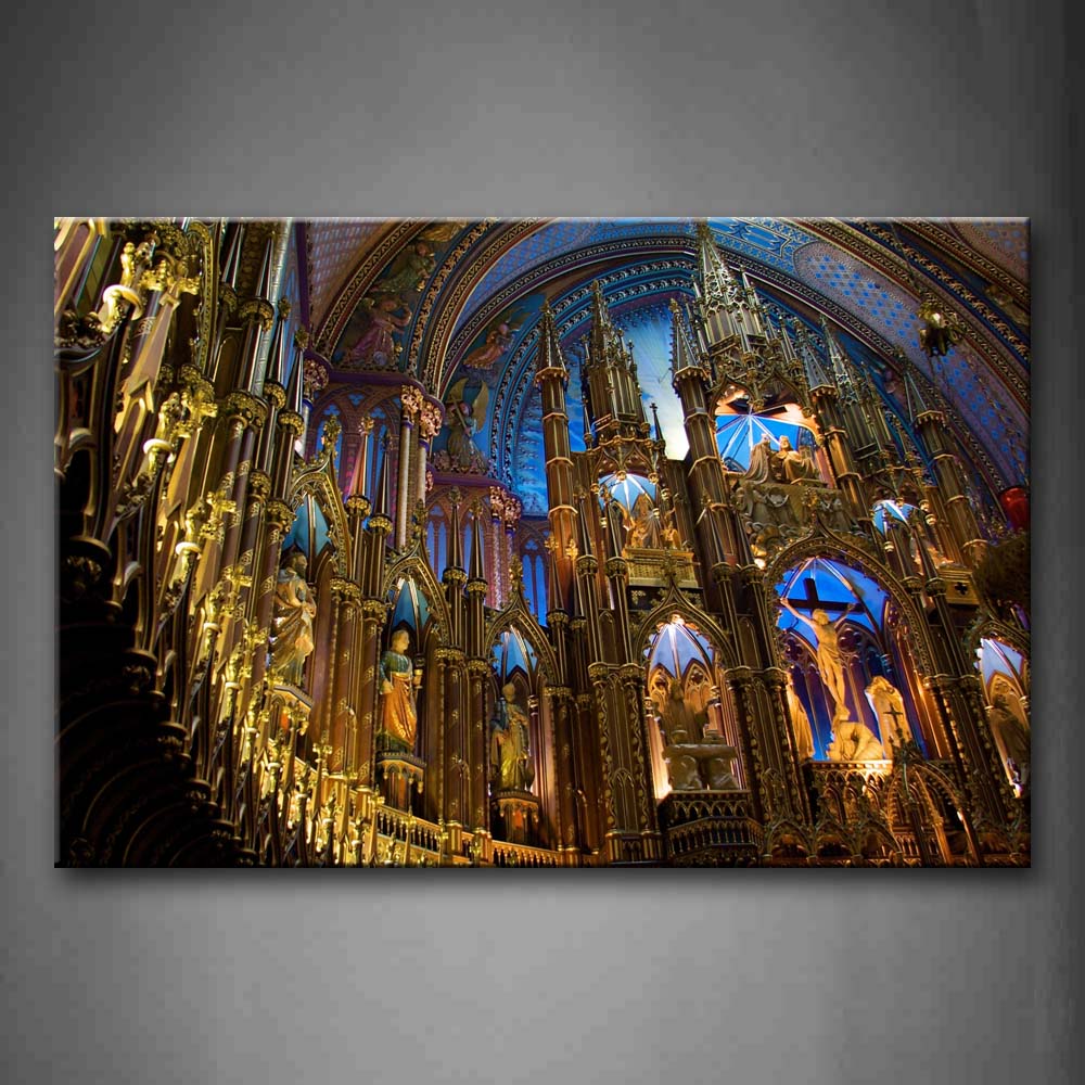 Notre Dame With Statue  Wall Art Painting Pictures Print On Canvas Religion The Picture For Home Modern Decoration 