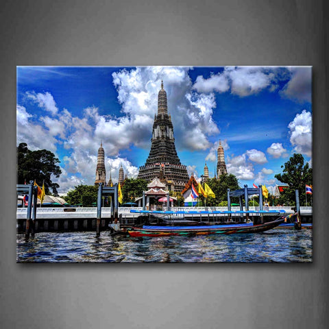 Blue Wat Arun Temple In The Sky Sunny And Cloudy Wall Art Painting Pictures Print On Canvas Religion The Picture For Home Modern Decoration 