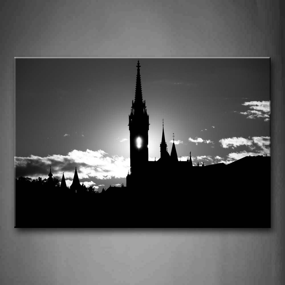 Black And White Matthias Church In Sky Wall Art Painting Pictures Print On Canvas Religion The Picture For Home Modern Decoration 