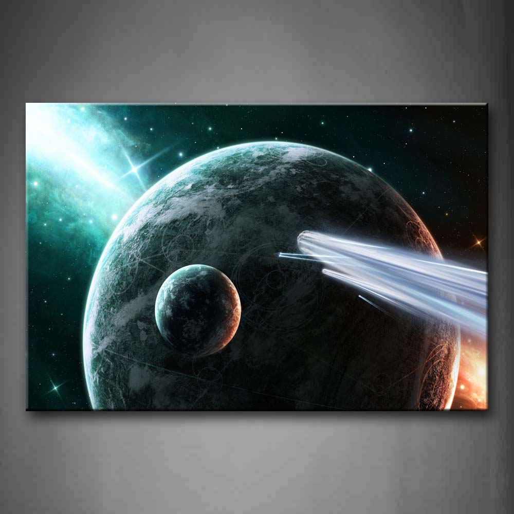 The Light Beam Through The Two Planets Wall Art Painting Pictures Print On Canvas Space The Picture For Home Modern Decoration 