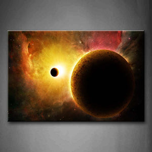 Two Planets Are Surrounded By The Yellow And Red Clouds  Wall Art Painting Pictures Print On Canvas Space The Picture For Home Modern Decoration 
