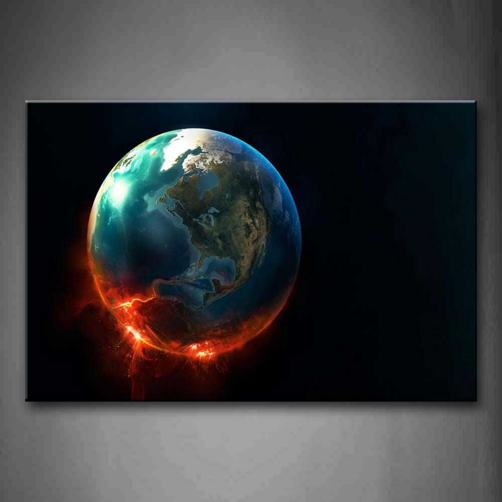 Fire At The Bottom Of The Planet With Many Patterns  Wall Art Painting The Picture Print On Canvas Space Pictures For Home Decor Decoration Gift 