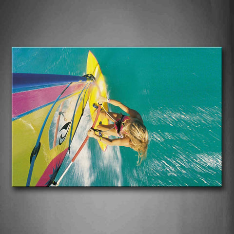 The Girl Who Has Blond Hair Is Surfing In The Sea  Wall Art Painting Pictures Print On Canvas Art The Picture For Home Modern Decoration 
