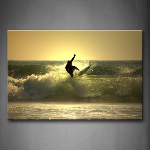 The Man Surfing In The Sea Looks Handsome When Sunset   Wall Art Painting The Picture Print On Canvas Seascape Pictures For Home Decor Decoration Gift 