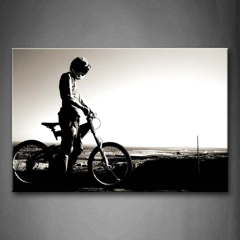 The Man Wearing A Helmet Is Standing In The Side Of The Cycle  Wall Art Painting Pictures Print On Canvas Art The Picture For Home Modern Decoration 