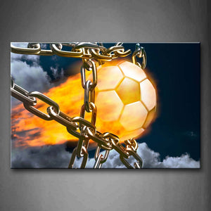 The Soccer Surrounded By Fire Is In The Middle Of The Chains  Wall Art Painting The Picture Print On Canvas Art Pictures For Home Decor Decoration Gift 