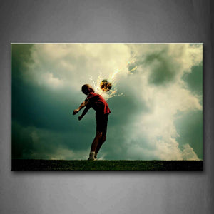 A Kid And Soccer Surrounded By Fire  Wall Art Painting Pictures Print On Canvas Art The Picture For Home Modern Decoration 