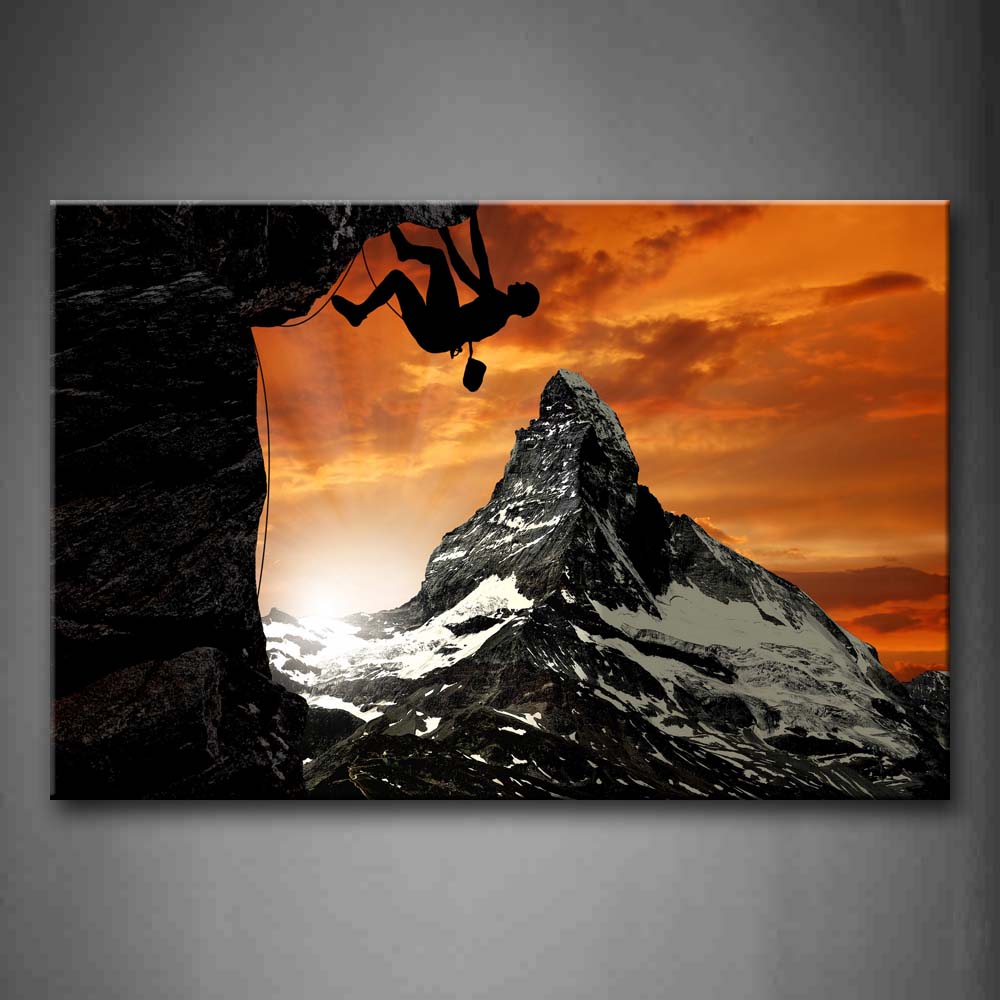 Two Mountains And A Man Is Climbing  Wall Art Painting Pictures Print On Canvas Art The Picture For Home Modern Decoration 