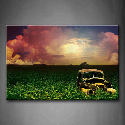 Only A Broken Car In The Farm Wheat Wall Art Painting Pictures Print On Canvas Car The Picture For Home Modern Decoration 