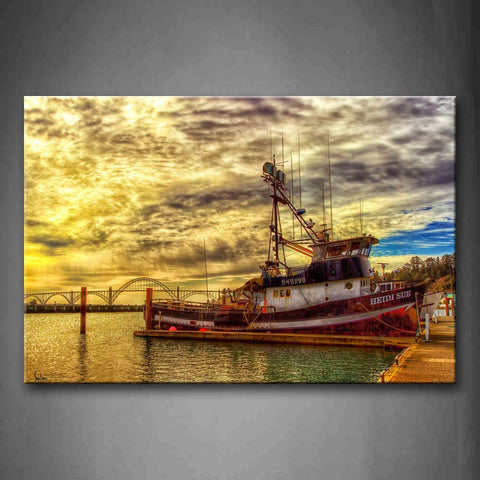 Old Ship By The Sea And A Big Bridge  Wall Art Painting The Picture Print On Canvas Car Pictures For Home Decor Decoration Gift 