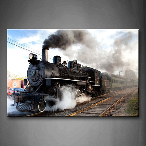 A Car And Train With Gray Smoke Steam Trains In Progress Wall Art Painting The Picture Print On Canvas Car Pictures For Home Decor Decoration Gift 