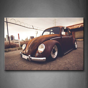 The Old Car Is In Front Of The Gate  Wall Art Painting Pictures Print On Canvas Car The Picture For Home Modern Decoration 