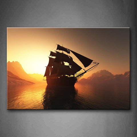 Huge Sailing Ship Over Water Sunset Wall Art Painting Pictures Print On Canvas Car The Picture For Home Modern Decoration 