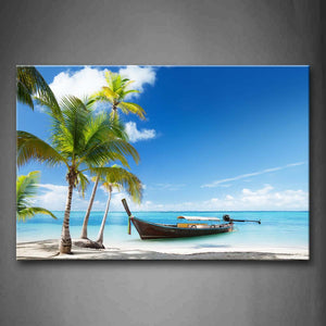 Blue Cute Boat And Palms On The Beach Wall Art Painting The Picture Print On Canvas Car Pictures For Home Decor Decoration Gift 