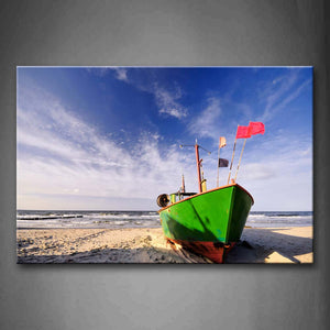 Green Boat With Flags On The Beach Wall Art Painting Pictures Print On Canvas Car The Picture For Home Modern Decoration 