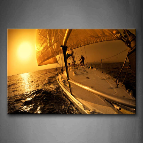 Yellow Orange Sailing Over And Sunset  Wall Art Painting The Picture Print On Canvas Car Pictures For Home Decor Decoration Gift 