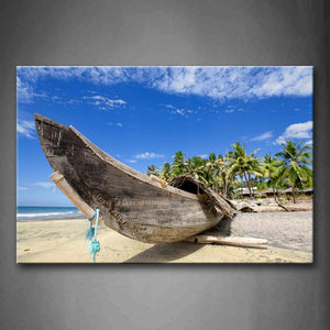 Blue Wooden Boat On The Beach With Palms Wall Art Painting The Picture Print On Canvas Car Pictures For Home Decor Decoration Gift 