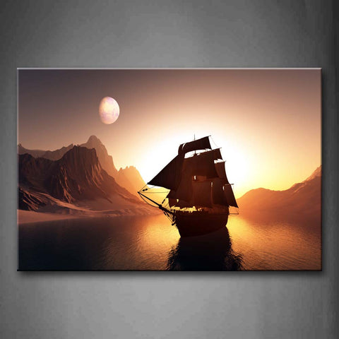 Sailing Ship On Quiet Water And Rainbow Around Mountain Wall Art Painting The Picture Print On Canvas Car Pictures For Home Decor Decoration Gift 