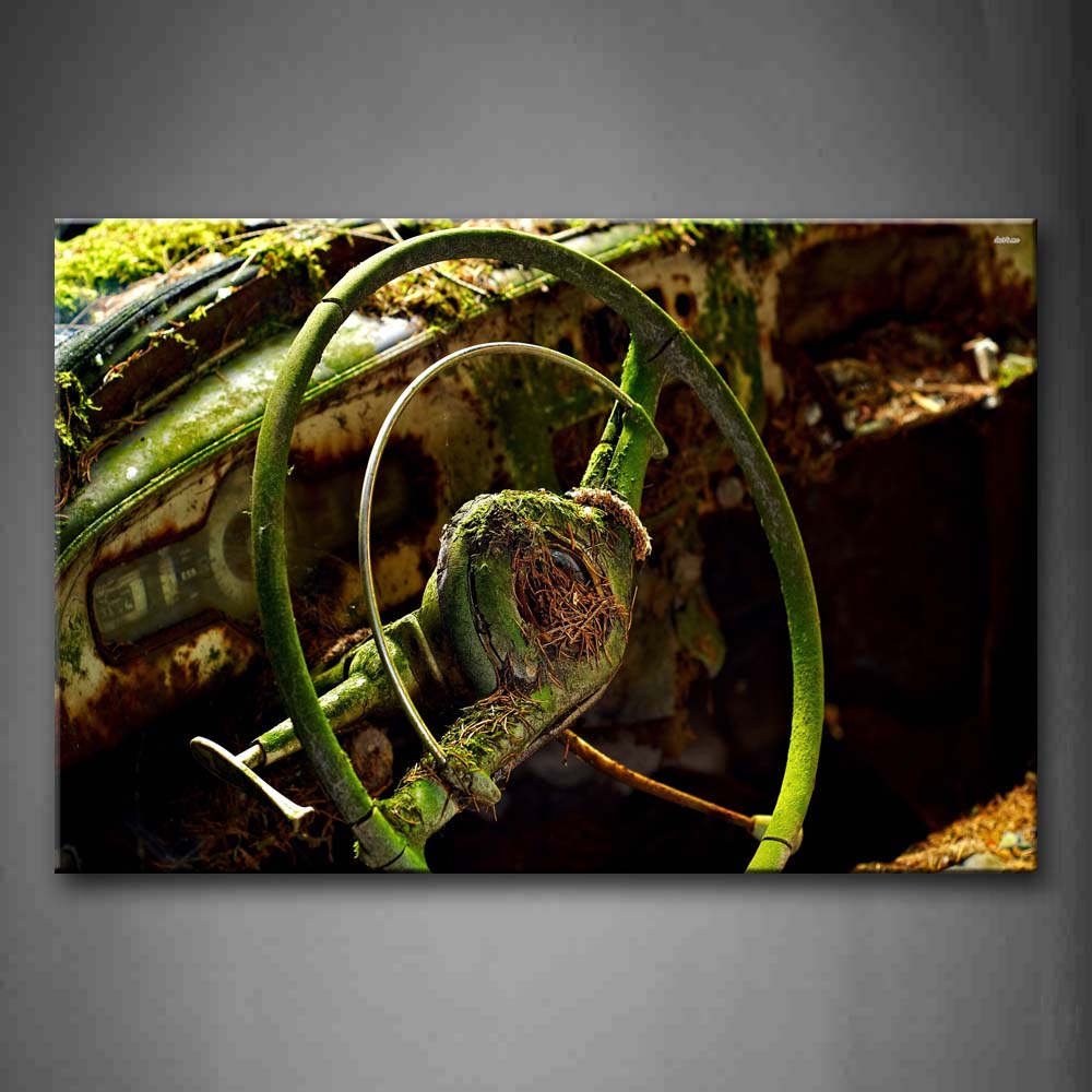 Wreck Steering Wheel With Moss On It Wall Art Painting Pictures Print On Canvas Car The Picture For Home Modern Decoration 