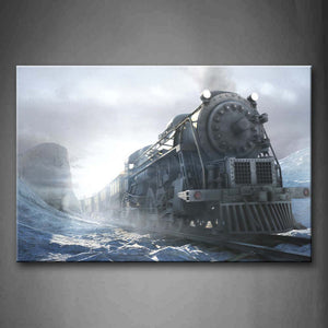 Fancy Train On The Track In The Winter Snow Wall Art Painting The Picture Print On Canvas Car Pictures For Home Decor Decoration Gift 