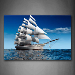 White Sailing Ship On Blue Water Wall Art Painting Pictures Print On Canvas Car The Picture For Home Modern Decoration 