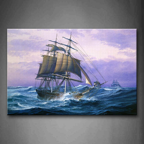 Sailing Ship Over Waving Water Wall Art Painting The Picture Print On Canvas Car Pictures For Home Decor Decoration Gift 