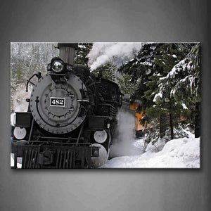 Huge Black Train In Field In Winter Snow Wall Art Painting Pictures Print On Canvas Car The Picture For Home Modern Decoration 