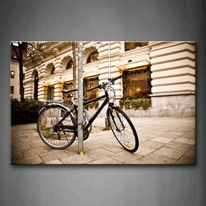 Black Bicycle Lean Against Pole Wall Art Painting Pictures Print On Canvas Car The Picture For Home Modern Decoration 
