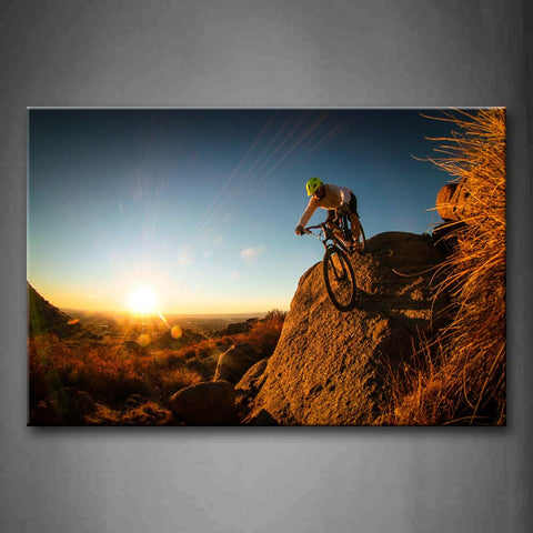 Man With Bicycle On The Rock In Field Wall Art Painting The Picture Print On Canvas Car Pictures For Home Decor Decoration Gift 