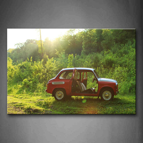 Car In Red In Forest Wall Art Painting Pictures Print On Canvas Car The Picture For Home Modern Decoration 