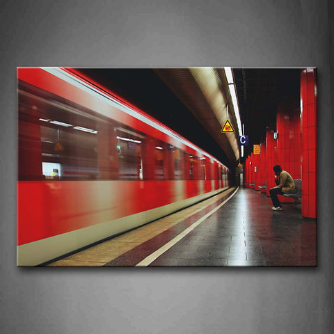 Red Train On The Station Track Wall Art Painting The Picture Print On Canvas Car Pictures For Home Decor Decoration Gift 