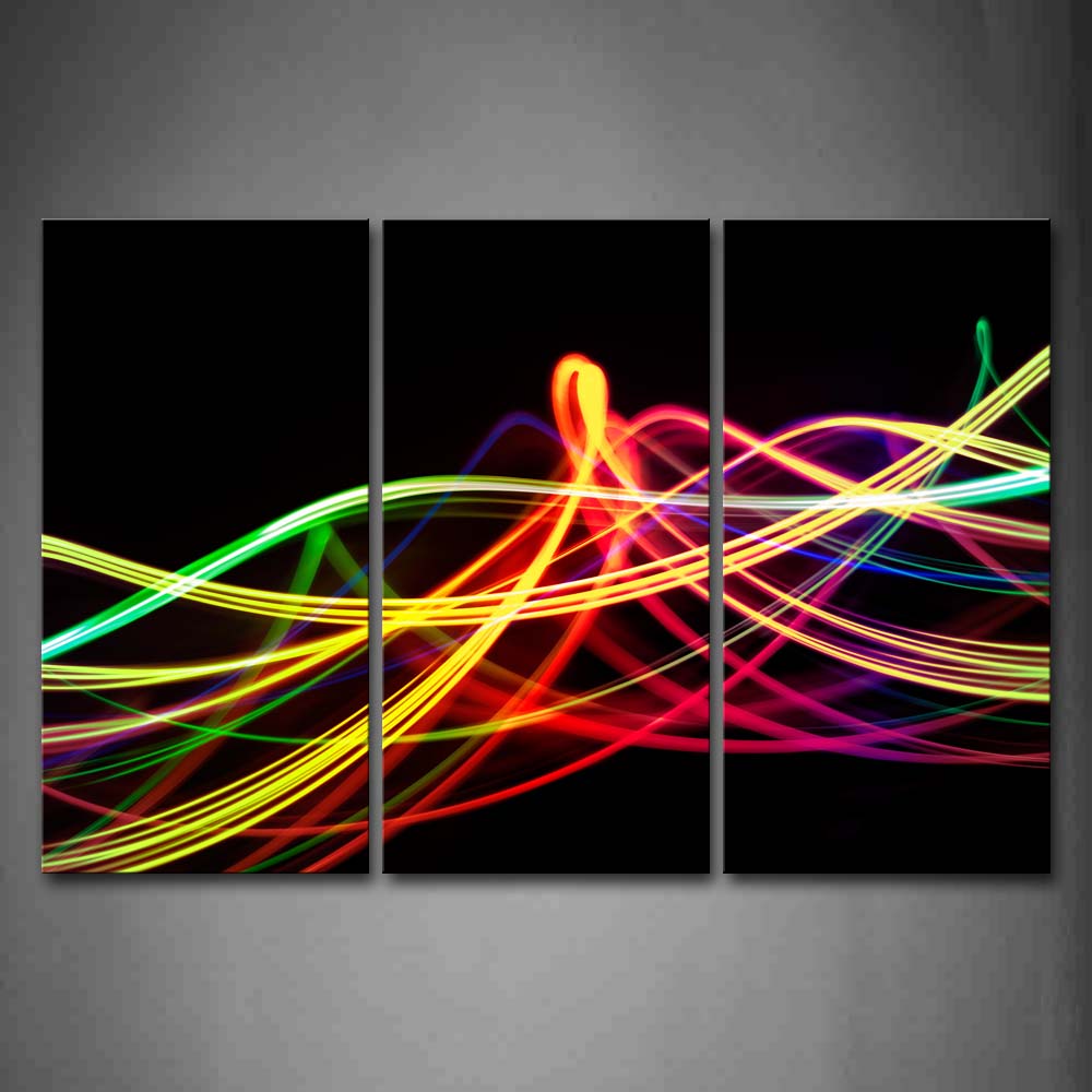 Artistic Abstract Colorful Lines Black Background Wall Art Painting The Picture Print On Canvas Abstract Pictures For Home Decor Decoration Gift 