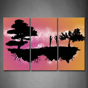 Artistic Black Trees Peoples Land On Pink Heaven Wall Art Painting Pictures Print On Canvas Abstract The Picture For Home Modern Decoration 