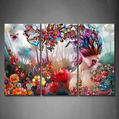 Artistic Colorful Flowers And Butterflys A Nude Woman Forest Wall Art Painting The Picture Print On Canvas Abstract Pictures For Home Decor Decoration Gift 