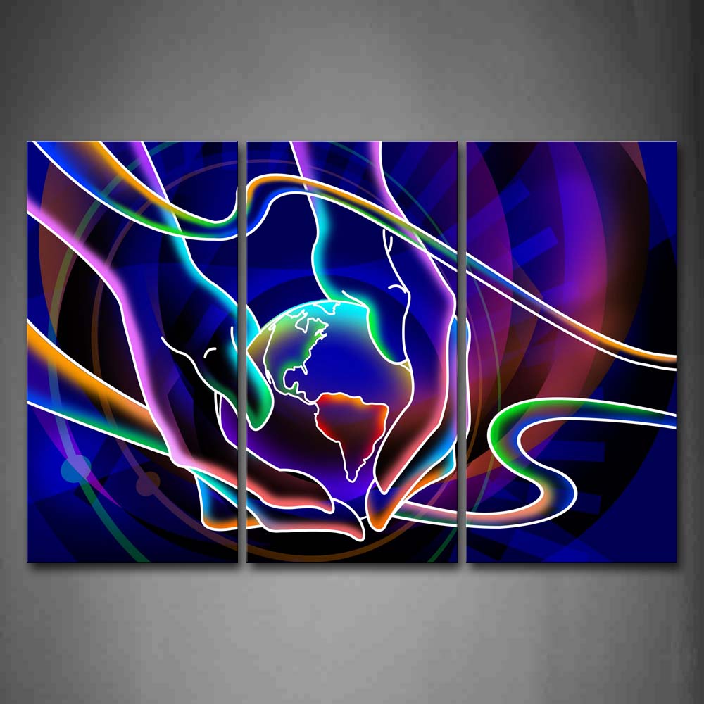 Digital Art Blue Pink Green Hands Hold A Earth Wall Art Painting The Picture Print On Canvas Abstract Pictures For Home Decor Decoration Gift 