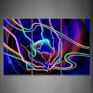 Digital Art Blue Pink Green Hands Hold A Earth Wall Art Painting The Picture Print On Canvas Abstract Pictures For Home Decor Decoration Gift 