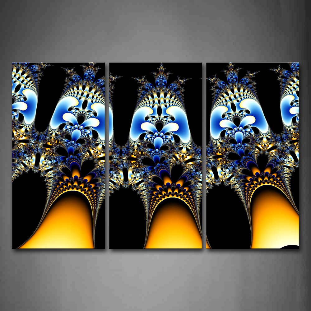 Fractal Blue Yellow Like Flower Black Wall Art Painting The Picture Print On Canvas Abstract Pictures For Home Decor Decoration Gift 