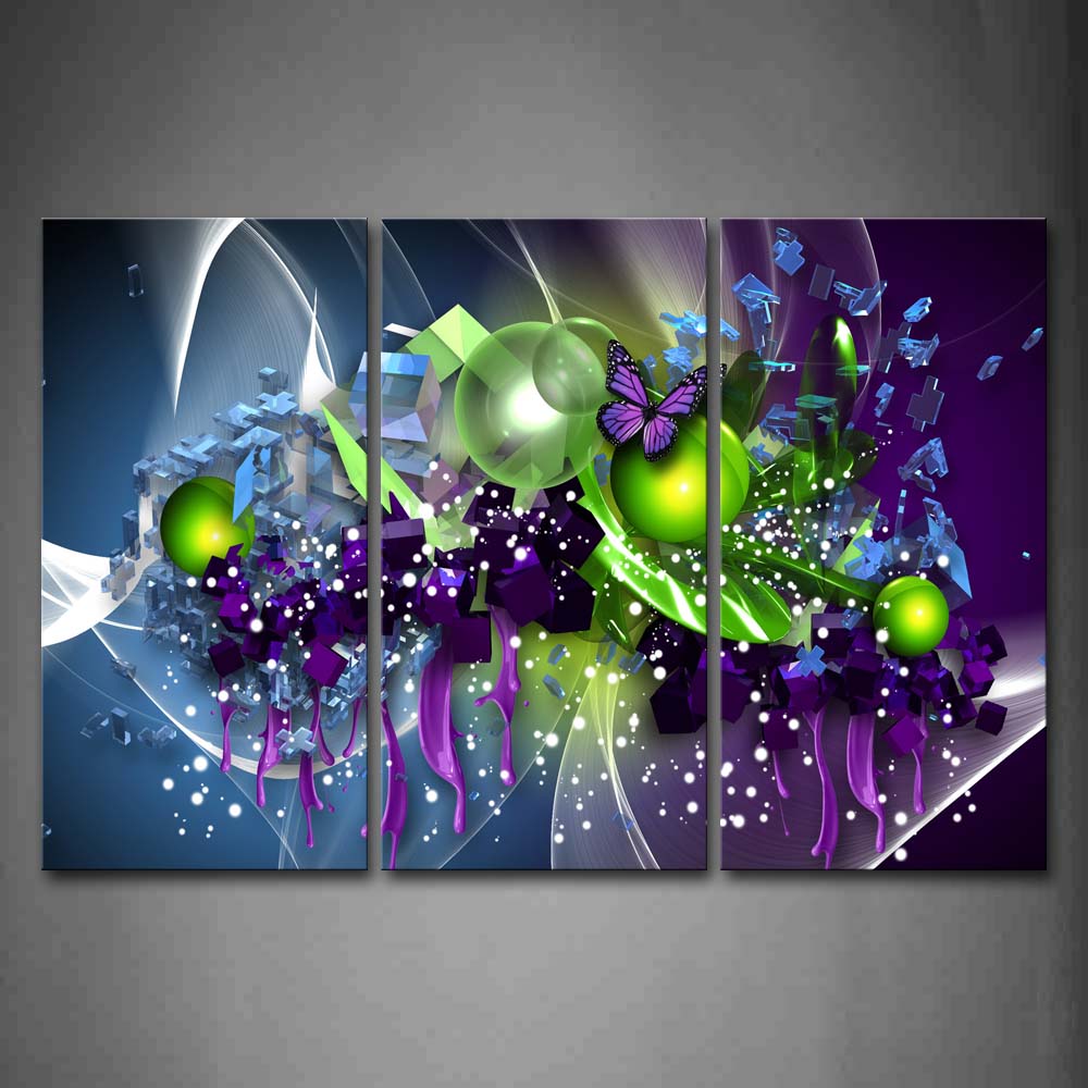 Artistic Purple Butterfly Green Ball Wall Art Painting The Picture Print On Canvas Abstract Pictures For Home Decor Decoration Gift 