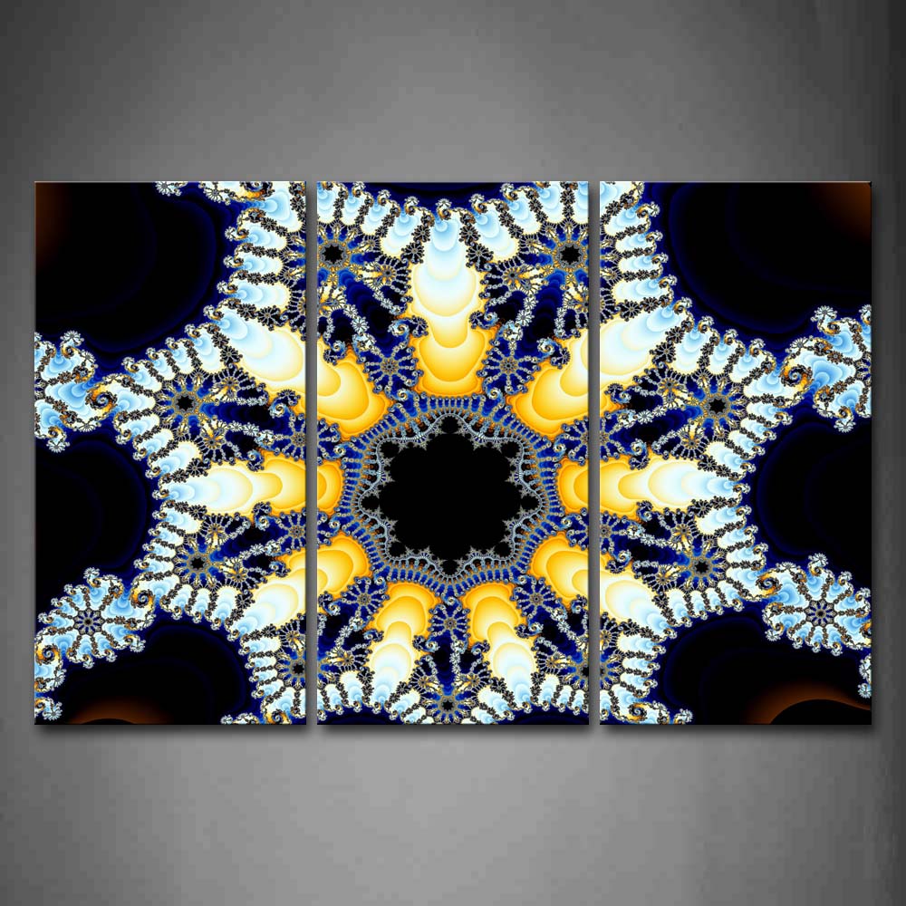 Fractalfractal Yellow Blue Light Blue Black Like Flower Wall Art Painting The Picture Print On Canvas Abstract Pictures For Home Decor Decoration Gift 