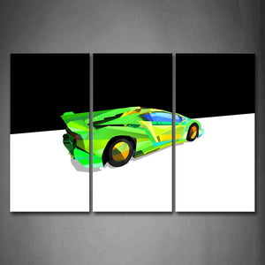 Black And White Background A Green Car Wall Art Painting The Picture Print On Canvas Abstract Pictures For Home Decor Decoration Gift 