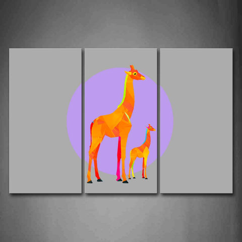 Yellow Orange Gray Background Purple Circle Two Orange Giraffe Wall Art Painting The Picture Print On Canvas Abstract Pictures For Home Decor Decoration Gift 