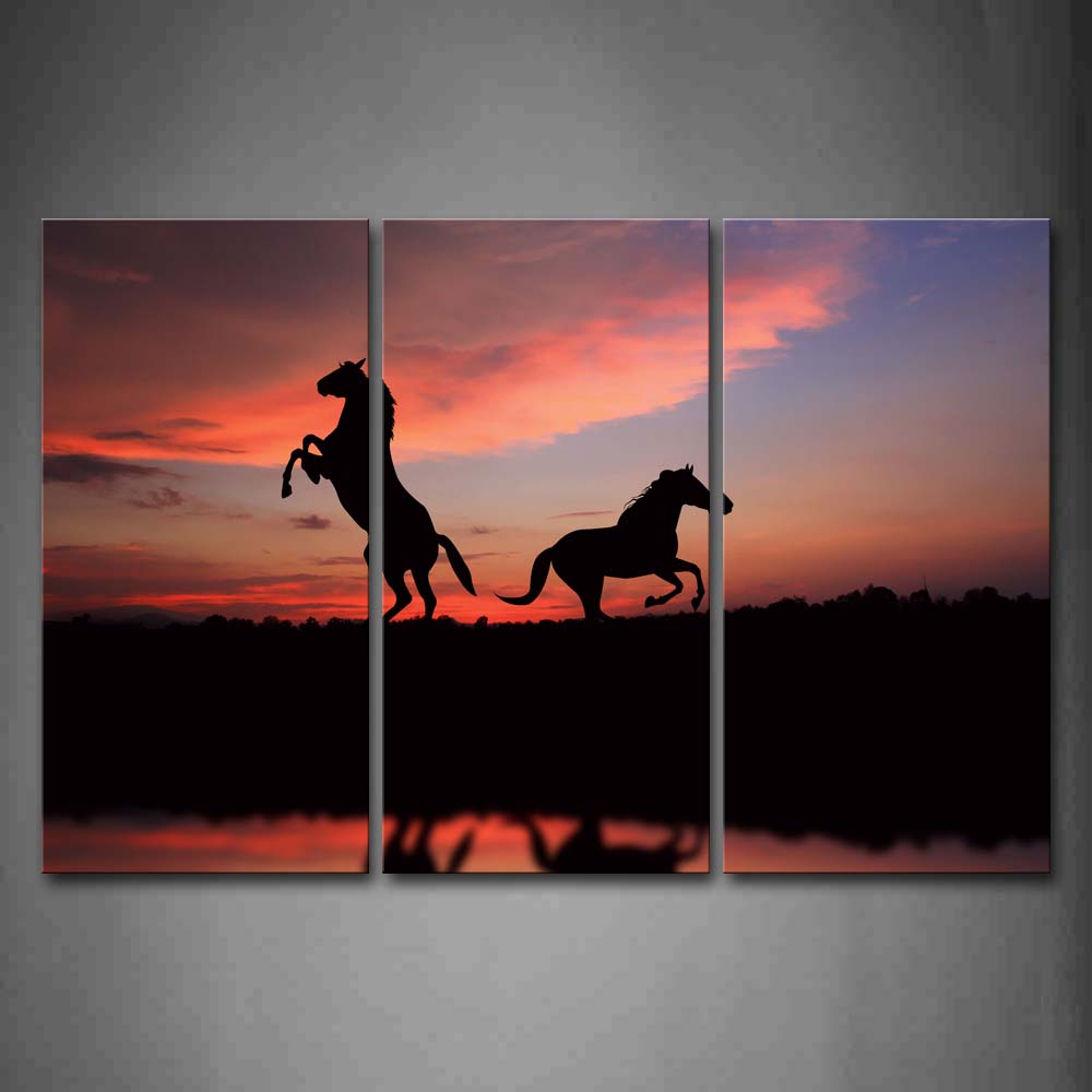 Horse Jumping Running At Sunset Wall Art Painting Pictures Print On Canvas Animal The Picture For Home Modern Decoration 