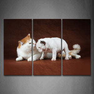 Cute Cat And White Dog  Wall Art Painting Pictures Print On Canvas Animal The Picture For Home Modern Decoration 