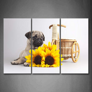 Pug Lie Near Yellow Flower  Wall Art Painting The Picture Print On Canvas Animal Pictures For Home Decor Decoration Gift 