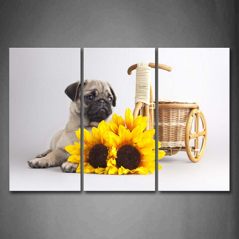 Pug Lie Near Yellow Flower  Wall Art Painting The Picture Print On Canvas Animal Pictures For Home Decor Decoration Gift 